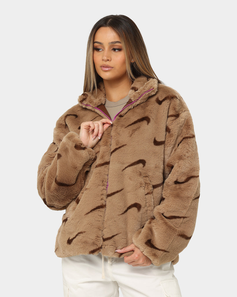 WOMENS NIKE store SPORTSWEAR PLUSH FUR ALL-OVER PRINT JACKET.