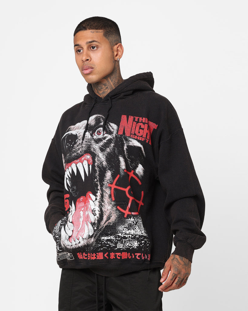 The Night Shift Dog Vintage Hoodie Black Wash | Culture Kings NZ