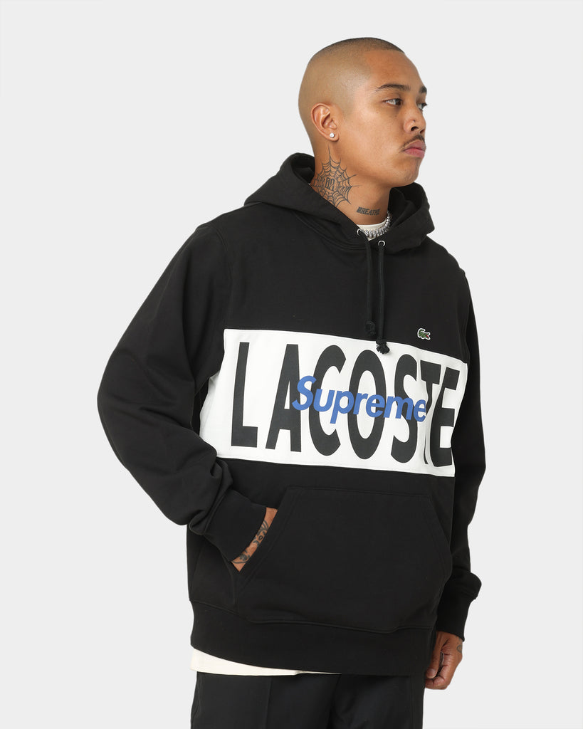 Supreme X Lacoste Logo Panel Hoodie Black Culture Kings NZ