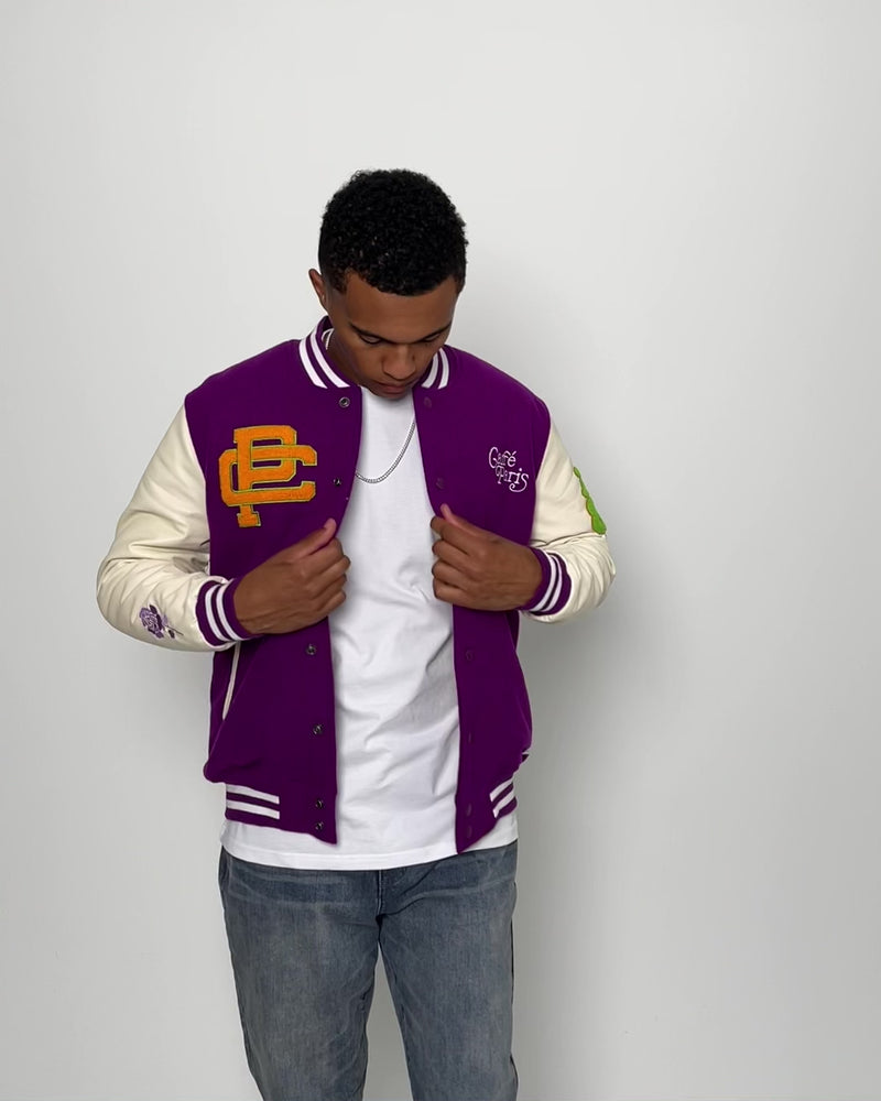 Custom Purple Varsity Letterman Jacket Gray-Black Bomber Full-Snap -  FansIdea