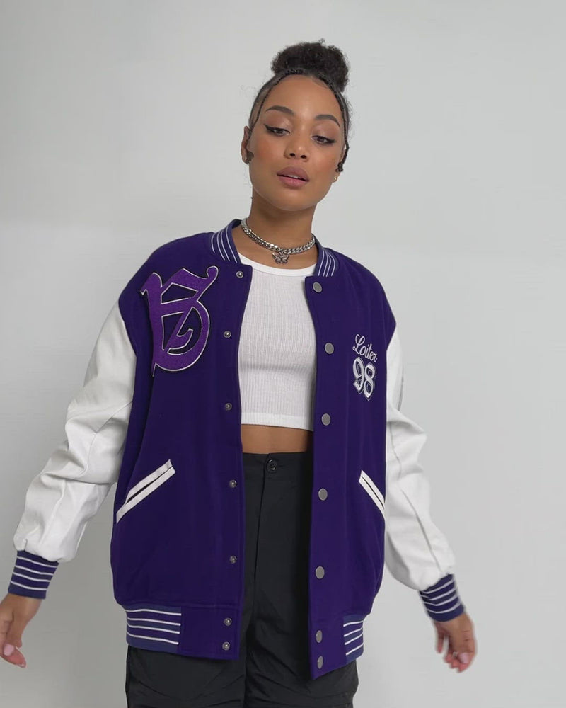 Loiter purple varsity jacket high quality